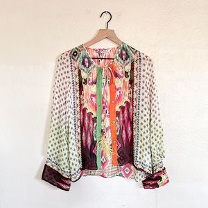 Zara Feather Trim Printed Blouse